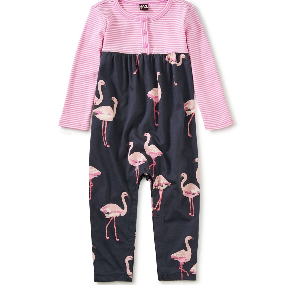 Tea Collection Henley Romper - Flamingo Spree